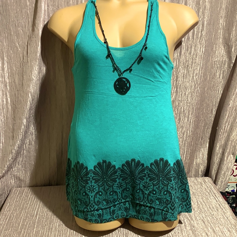 Love Couture Tank Top Green Size L Stretchy with Necklace